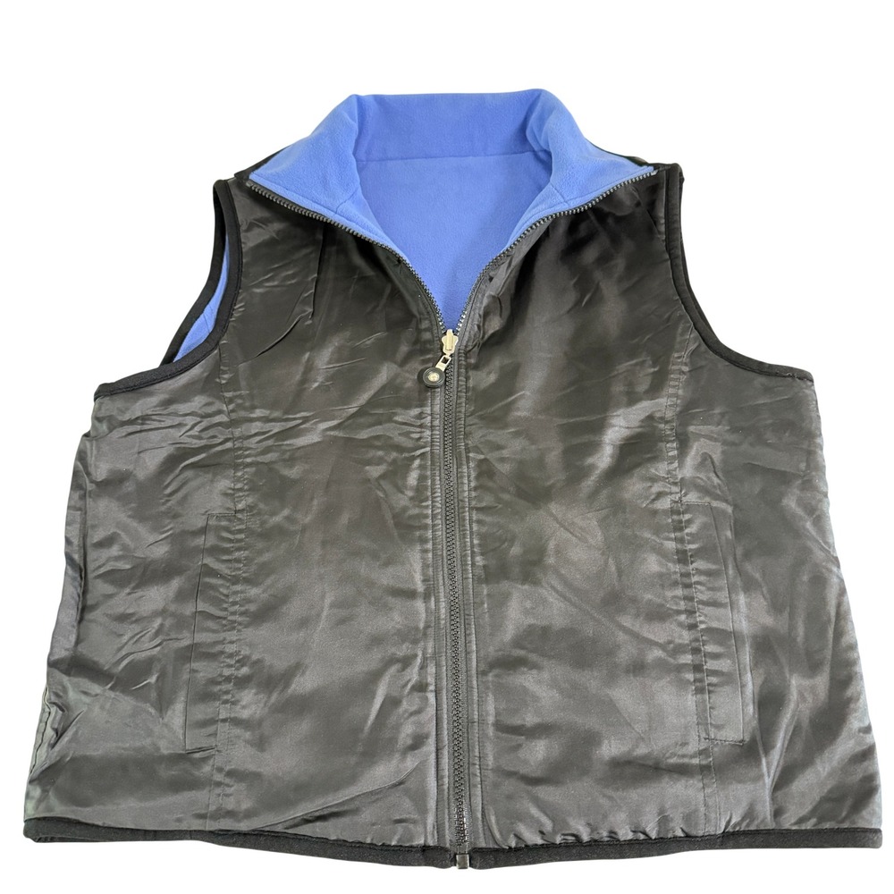 COACO NEW YORK Reversible Fleece & Silk Vest Womens Size S Blue Black - Picture 3 of 5